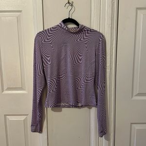 H&M psychedelic purple mock turtle neck with thumb openings size L